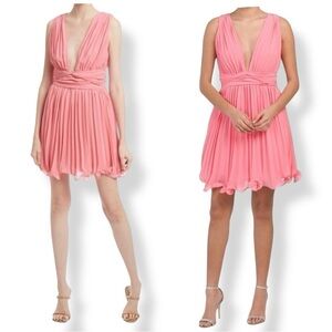 One33 Social Pleated Deep V Knot Sleeveless A-Line Flowy Swing Mini Dress Size 6